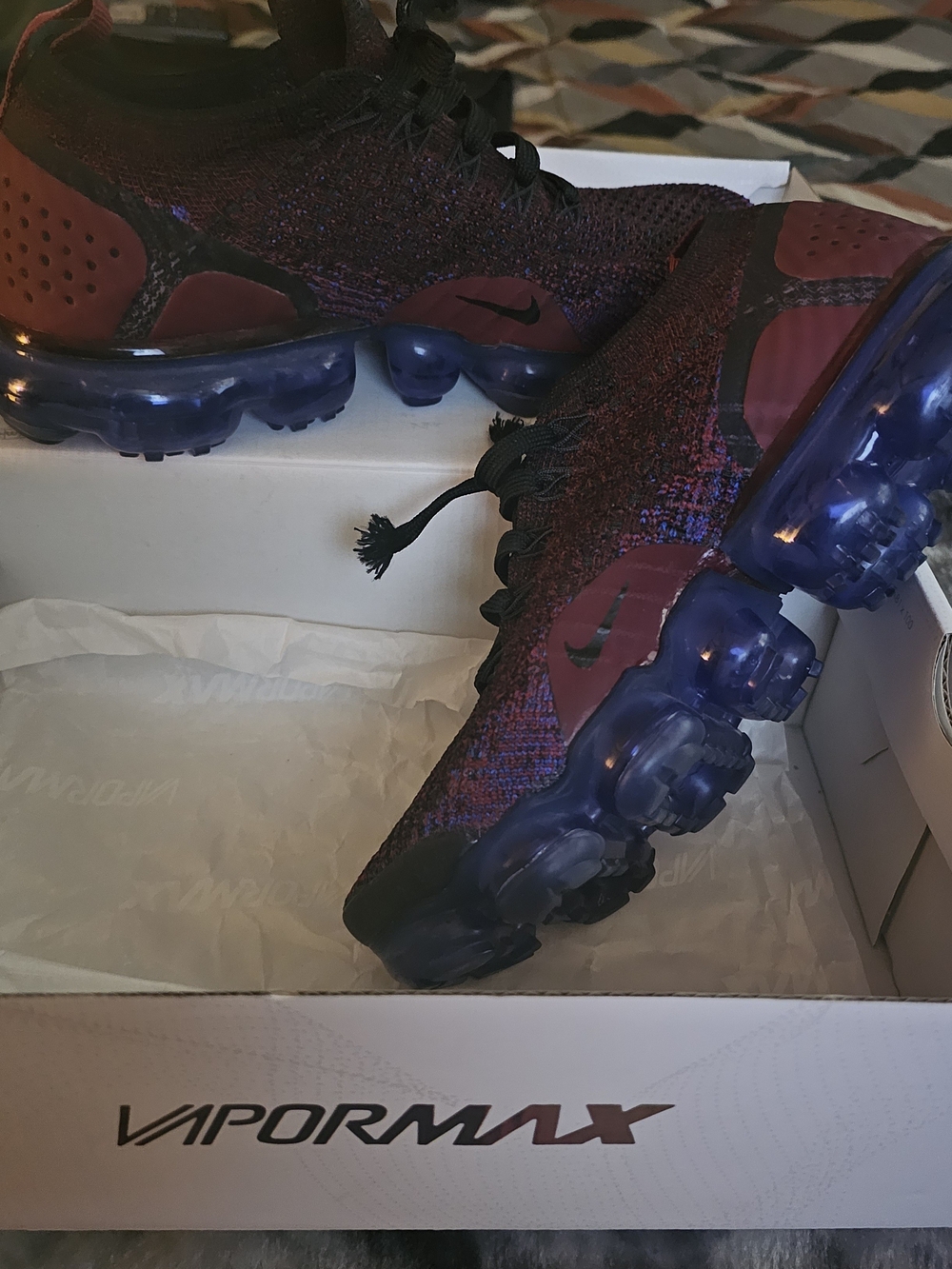 Nike VaporMax Womens  Sneakers - Burgundy with Black & Purple Sole